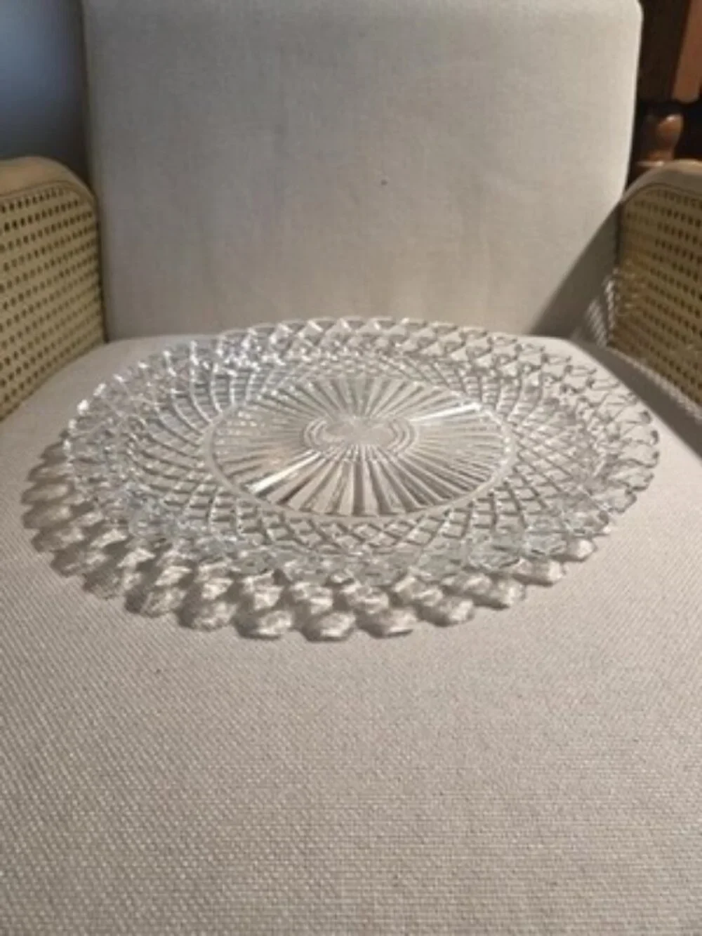 Anchor Hocking Waterford Waffle Serving Plate 13.75 Inch Vintage Pressed Glass